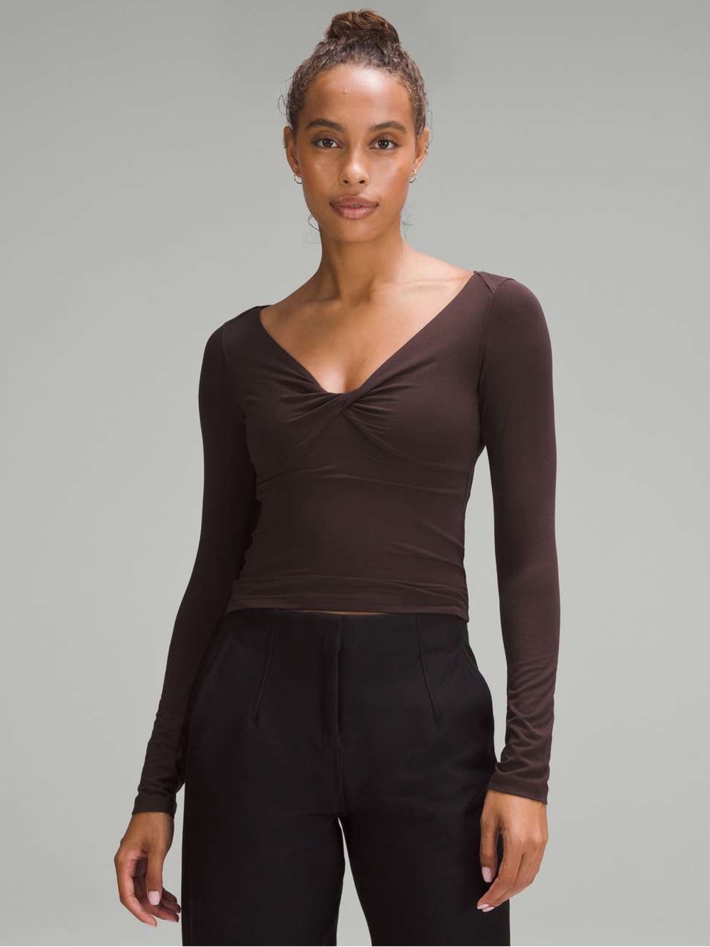 LULULEMON Modal Silk Blend V-Neck Long-Sleeve Shirt Espresso Brown Size XL